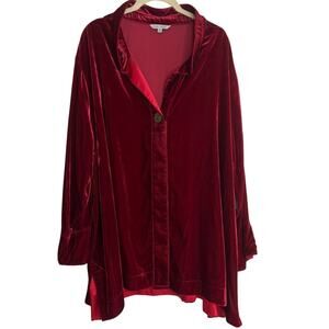 John Mark Womens Velvet Tunic 3X Ruby Red Button Front Wired Collar 3/4 Sleeve